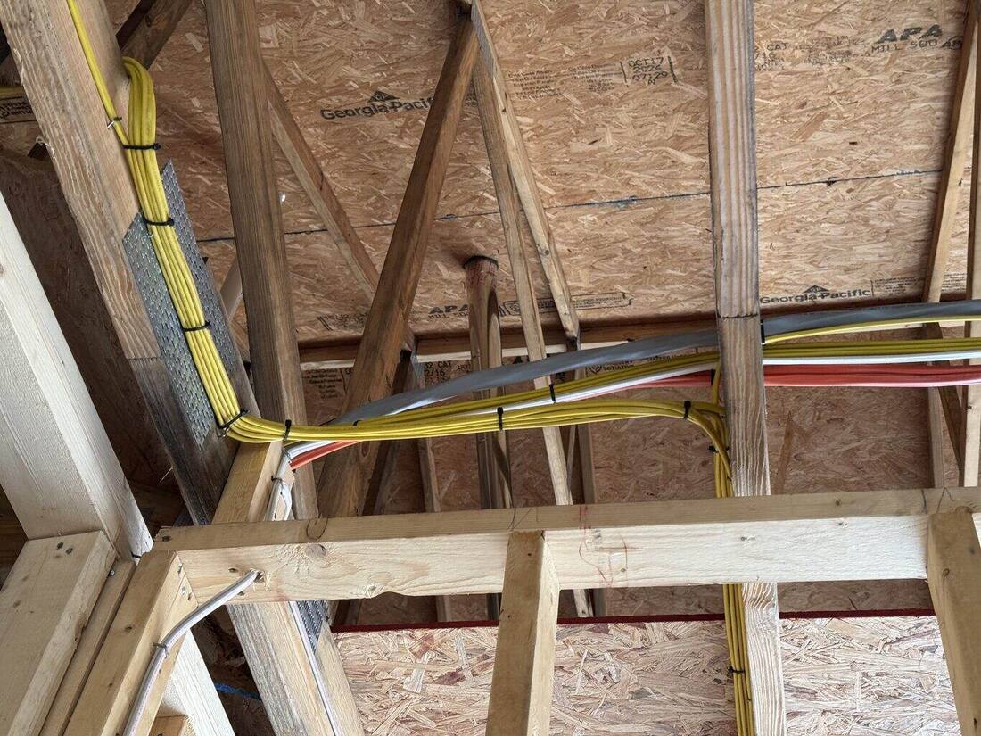 Bundled wiring routed through roof trusses